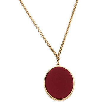 Pre Owned Carolina Herrera Red Stone Pendant Gold Tone Chain Necklace