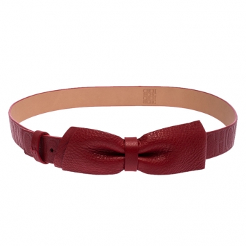 Pre Owned Carolina Herrera Red Leather Bow Belt 85 CM