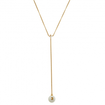 Pre Owned CH Carolina Herrera Gold Tone Faux Pearl Drop Pendant Necklace