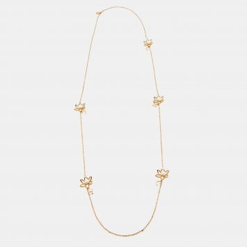 Pre Owned Carolina Herrera  CH Floral Faux Pearl Gold Tone Long Necklace