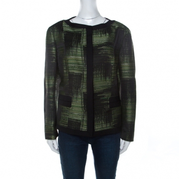 Pre Owned Carolina Herrera Green and Black Jacquard Button Front Jacket XL
