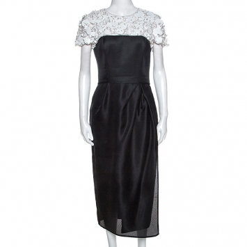 Pre Owned Carolina Herrera Monochrome Embellished Silk Sheath Dress S