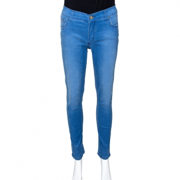 Pre Owned Carolina Herrera Blue Denim Frayed Detail Skinny Jeans M