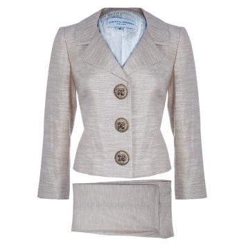 Pre Owned Carolina Herrera Beige Metallic Pant Suit M