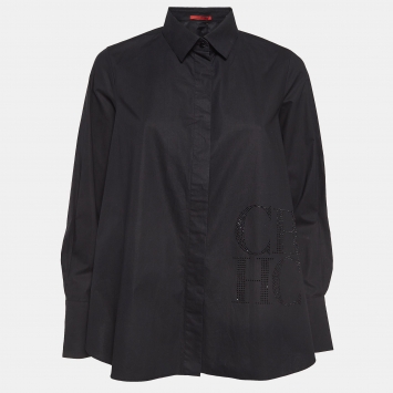 Pre Owned CH Carolina Herrera Black Cotton CH Crystal Embellished Shirt S