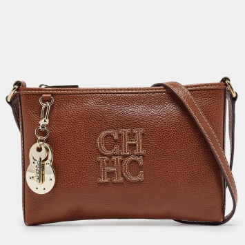 Pre Owned Carolina Herrera Brown Leather Lock Charm Crossbody Bag