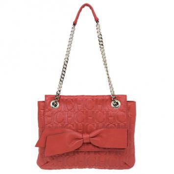 Pre Owned Carolina Herrera Orange Monogram Leather Audrey Shoulder Bag