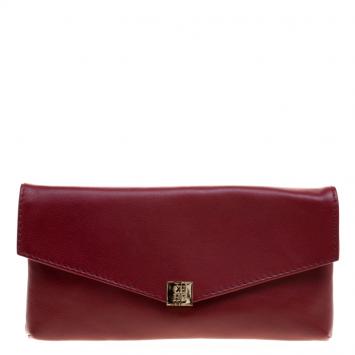Pre Owned Carolina Herrera Burgundy Leather Clutch