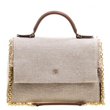 Pre Owned Carolina Herrera Beige Canvas Shoulder Bag