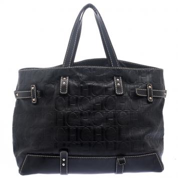 Pre Owned Carolina Herrera Black Leather Tote