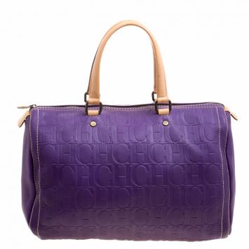 Pre Owned Carolina Herrera Purple Monogram Leather Andy Boston Bag