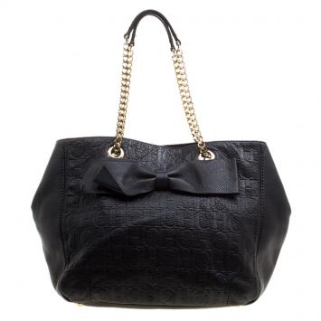 Pre Owned Carolina Herrera Black Monogram Leather Audrey Tote