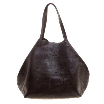 Pre Owned Carolina Herrera Brown Monogram Leather Matryoshka Tote