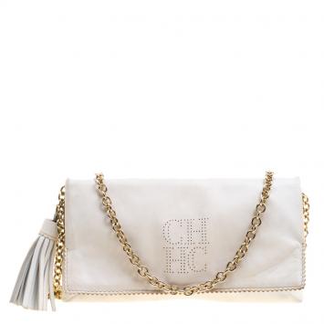 Pre Owned Carolina Herrera White Leather Chain Triana Shoulder bag