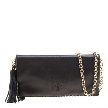 Pre Owned Carolina Herrera Black Leather Chain Crossbody Bag