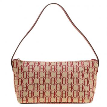 Pre Owned Caroline Herrera Beige/Red Monogram Canvas Pochette