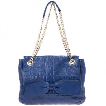 Pre Owned Carolina Herrera Blue Leather Small Audrey