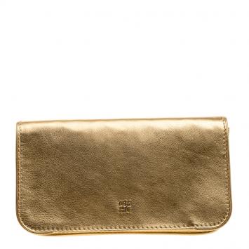 Pre Owned Carolina Herrera Gold Leather Flap Clutch