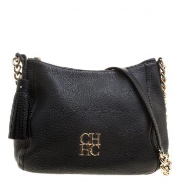 Pre Owned Carolina Herrera Black Leather Maria Shoulder Bag