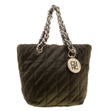 Pre Owned Carolina Herrera Dark Green Quilted Nylon Tote