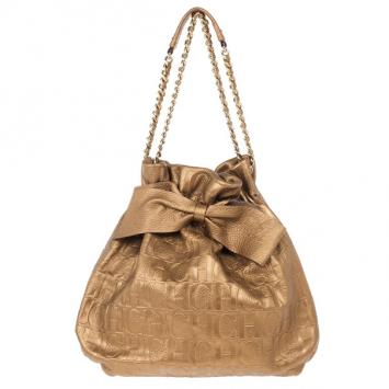Pre Owned Carolina Herrera Gold Monogram Embossed Bag