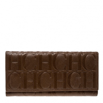 Pre Owned Carolina Herrera Brown Monogram Leather Continental Wallet