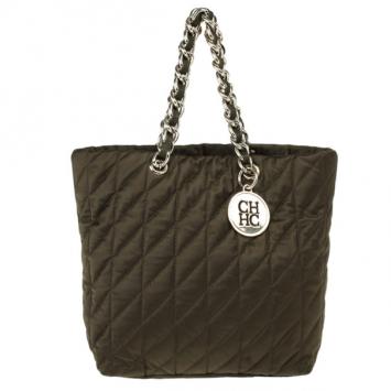 Pre Owned Carolina Herrera Green Nylon Quilted Tote