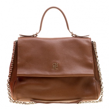 Pre Owned Carolina Herrera Brown Leather Minueto Flap Bag