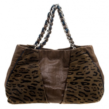 مملوكة مسبقًا Carolina Herrera Brown Leather and Hair On Tote
