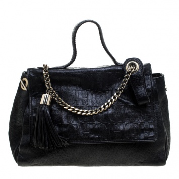 مملوكة مسبقًا Carolina Herrera Black Leather Top Handle Flap Shoulder Bag
