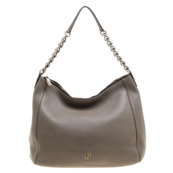 Pre Owned Carolina Herrera Beige Leather Hobo