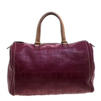 Pre Owned Carolina Herrera Burgundy Monogram Leather Large Andy Boston Bag