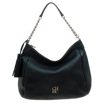 Pre Owned Carolina Herrera Black Pebbled Leather Hobo