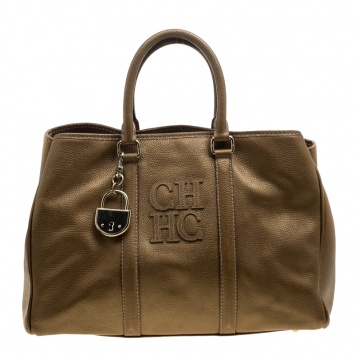 Pre Owned Carolina Herrera Gold Leather Matteo Tote