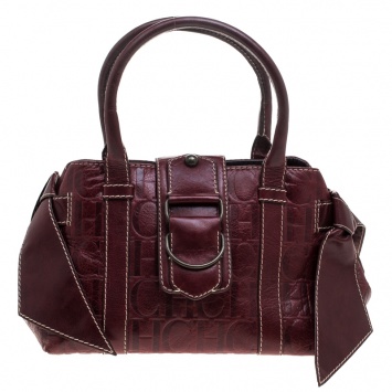مملوكة مسبقًا Carolina Herrera Dark Red Monogram Leather Bow Satchel
