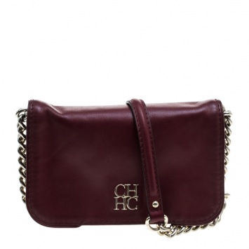 Pre Owned Carolina Herrera Burgundy Leather New Baltazar Crossbody Bag