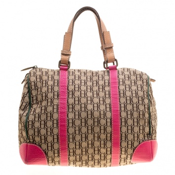Pre Owned Carolina Herrera Multicolor Monogram Canvas and Leather Andy Boston Bag