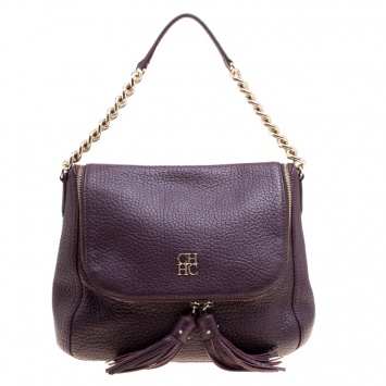 Pre Owned  Carolina Herrera Burgundy Leather Tassel Hobo