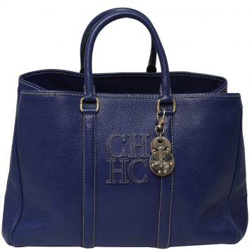 Pre Owned Carolina Herrera Blue Leather Matteo Tote