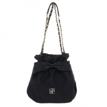 Pre Owned Carolina Herrera Bow Drawstring Chain Hobo Small