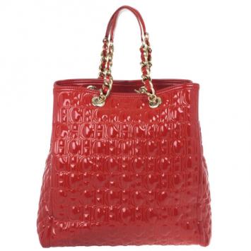 Pre Owned Carolina Herrera Red Patent Leather Bernardine Tote