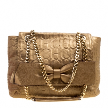 Pre Owned Carolina Herrera Bronze Monogram Leather Audrey Shoulder Bag