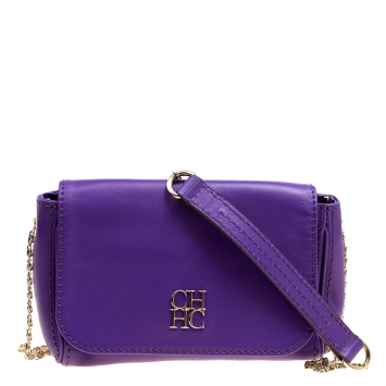 Pre Owned Carolina Herrera Purple Leather Shoulder Bag