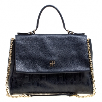 Pre Owned Carolina Herrera Blue Leather Minuetto Top Handle Flap Shoulder Bag