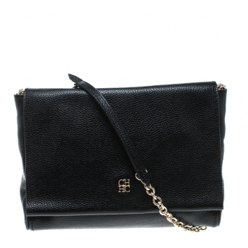Pre Owned Carolina Herrera Black Leather Chain Shoulder Bag