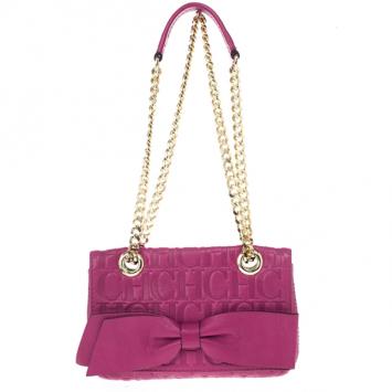 Pre Owned Carolina Herrera Mini ‘Audrey’ Fushia Monogram Embossed Bag