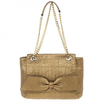 Pre Owned Carolina Herrera ‘Audrey’ Bronze Monogram Embossed Bag