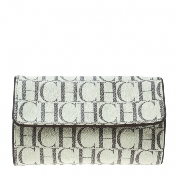 Pre Owned Carolina Herrera Off White Monogram Coated Canvas Clutch