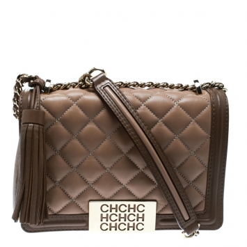 Pre Owned Carolina Herrera Beige Quilted Leather Tassel Shoulder Bag