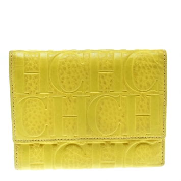 Pre Owned Carolina Herrera Yellow Monogram Compact Wallet